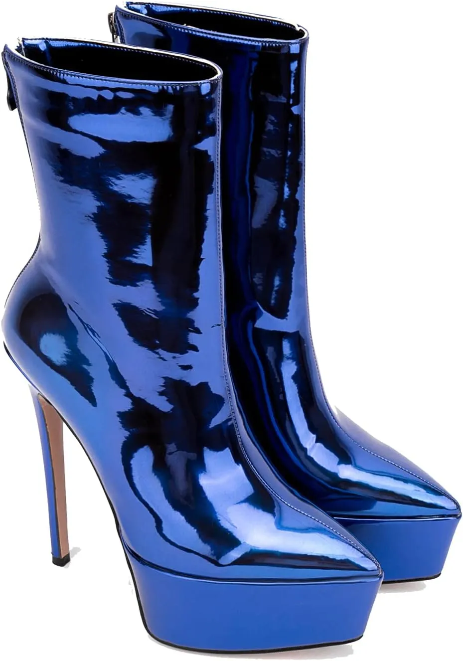 LEHOOR Women Platform Ankle Boots High Heels Pointed Closed Toe Zip Up Crocodile Boots 6 Inch Stiletto Heels Snakeskin Chelsea Booties Zipper Patent Leather Combat Boots Dressy Sexy Elegant 4-11 M US