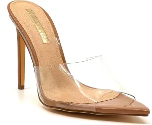 Liliana Women Clear Pointed Toe Sandals Stiletto Heels Slip on Mules Sandals