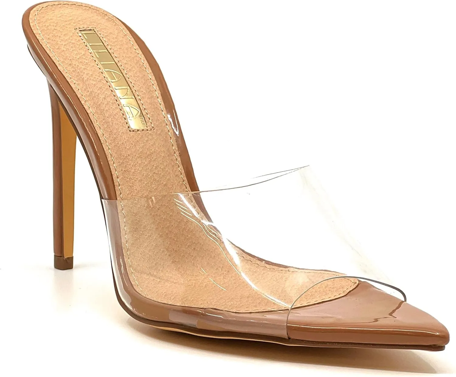Liliana Women Clear Pointed Toe Sandals Stiletto Heels Slip on Mules Sandals