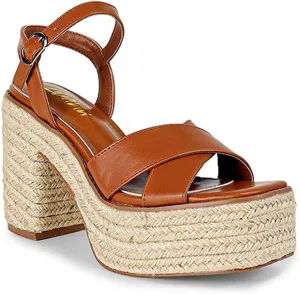 Liliana Women Open Toe Ankle Strap High Heel Espadrille Sandals, 6, Black