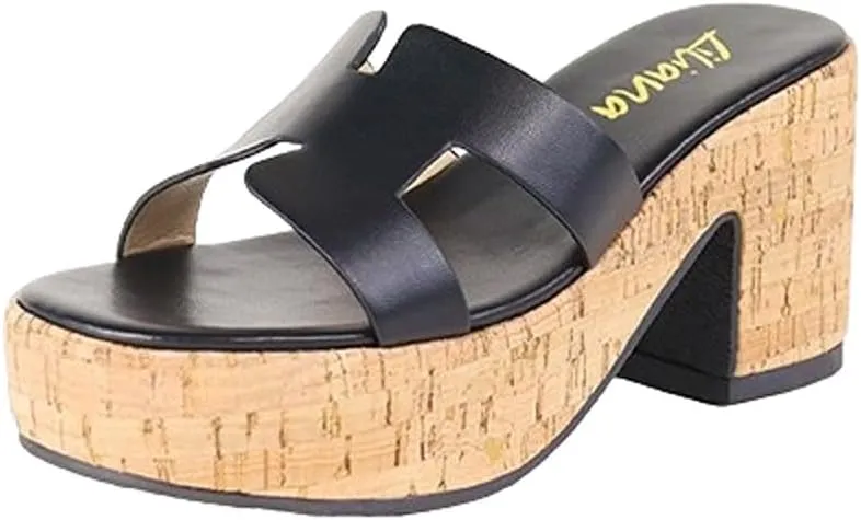 Liliana Women's Chunky heel Slip On Platform Heeled Sandals