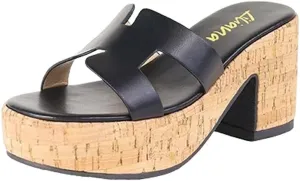 Liliana Women's Chunky heel Slip On Platform Heeled Sandals
