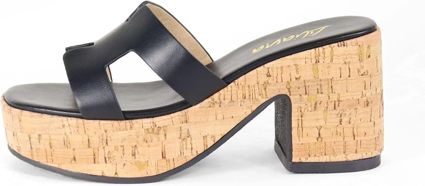 Liliana Women's Chunky heel Slip On Platform Heeled Sandals
