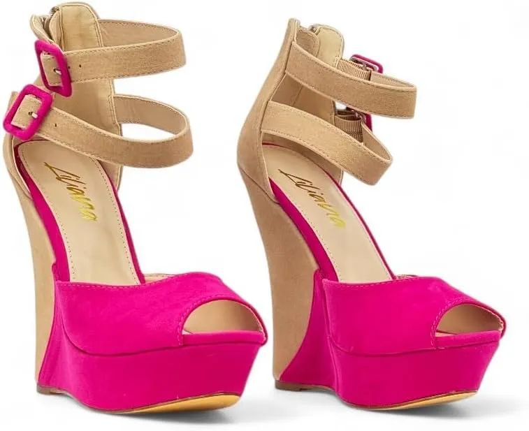 Liliana Women's Wedge High Heels Platform Sandals With Ankle Strap Wedge sandals