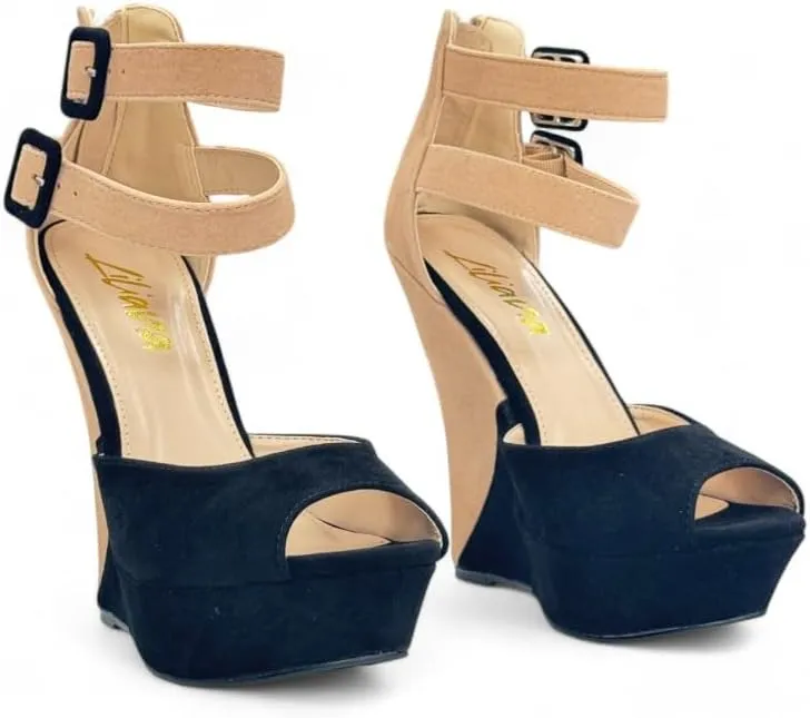 Liliana Women's Wedge High Heels Platform Sandals With Ankle Strap Wedge sandals