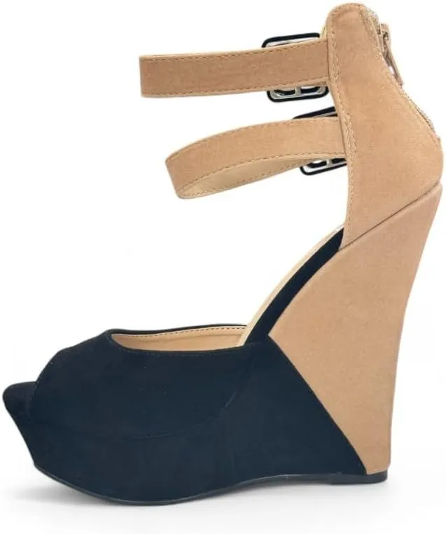 Liliana Women's Wedge High Heels Platform Sandals With Ankle Strap Wedge sandals