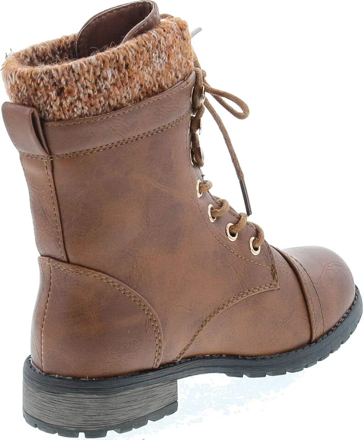 Link Mango-31 Girls Kids Round Toe Military Lace Up Knit Ankle Cuff Low Heel Combat Boots