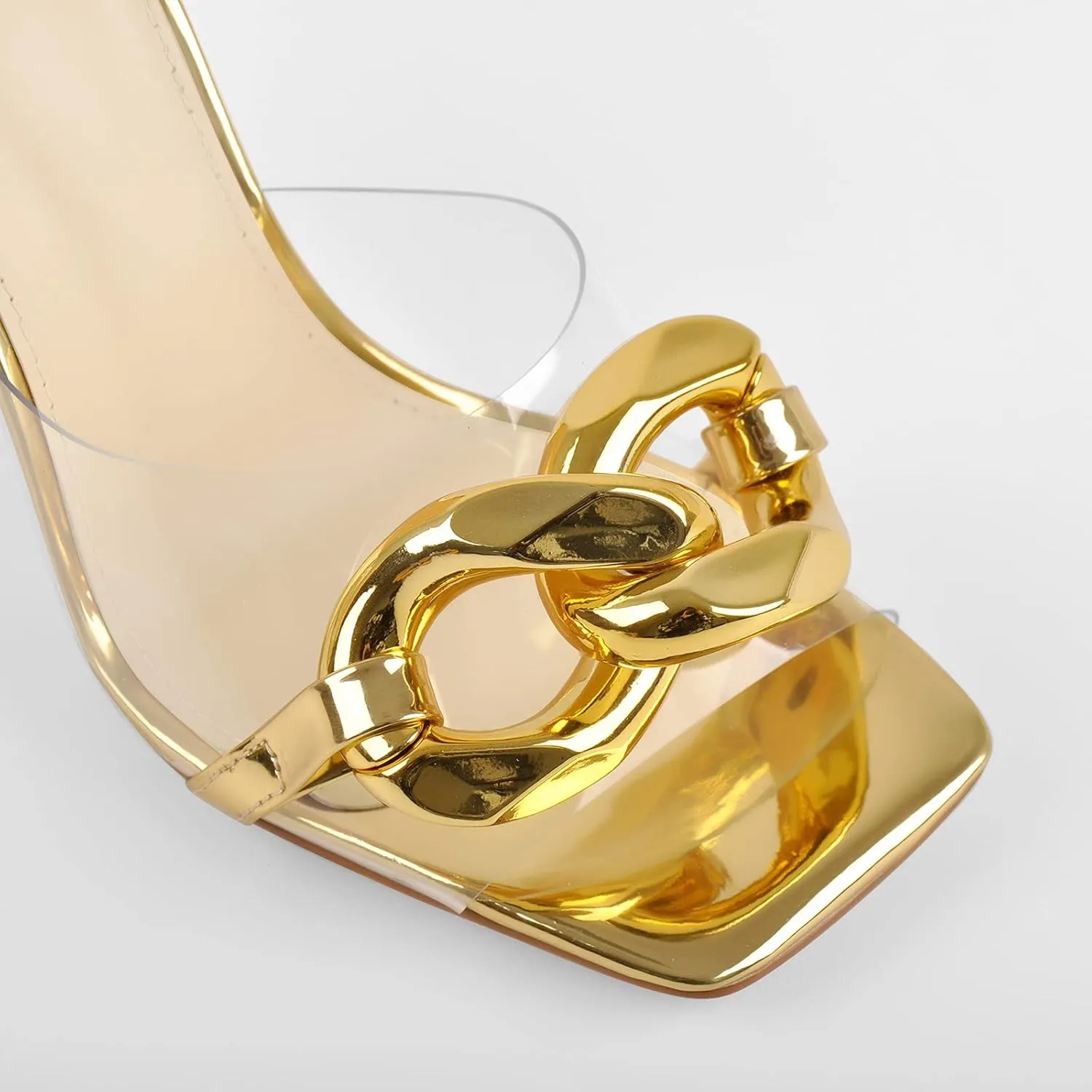 LISHAN Women's Square Open Toe PVC Strap Slip On High Heel Sandals