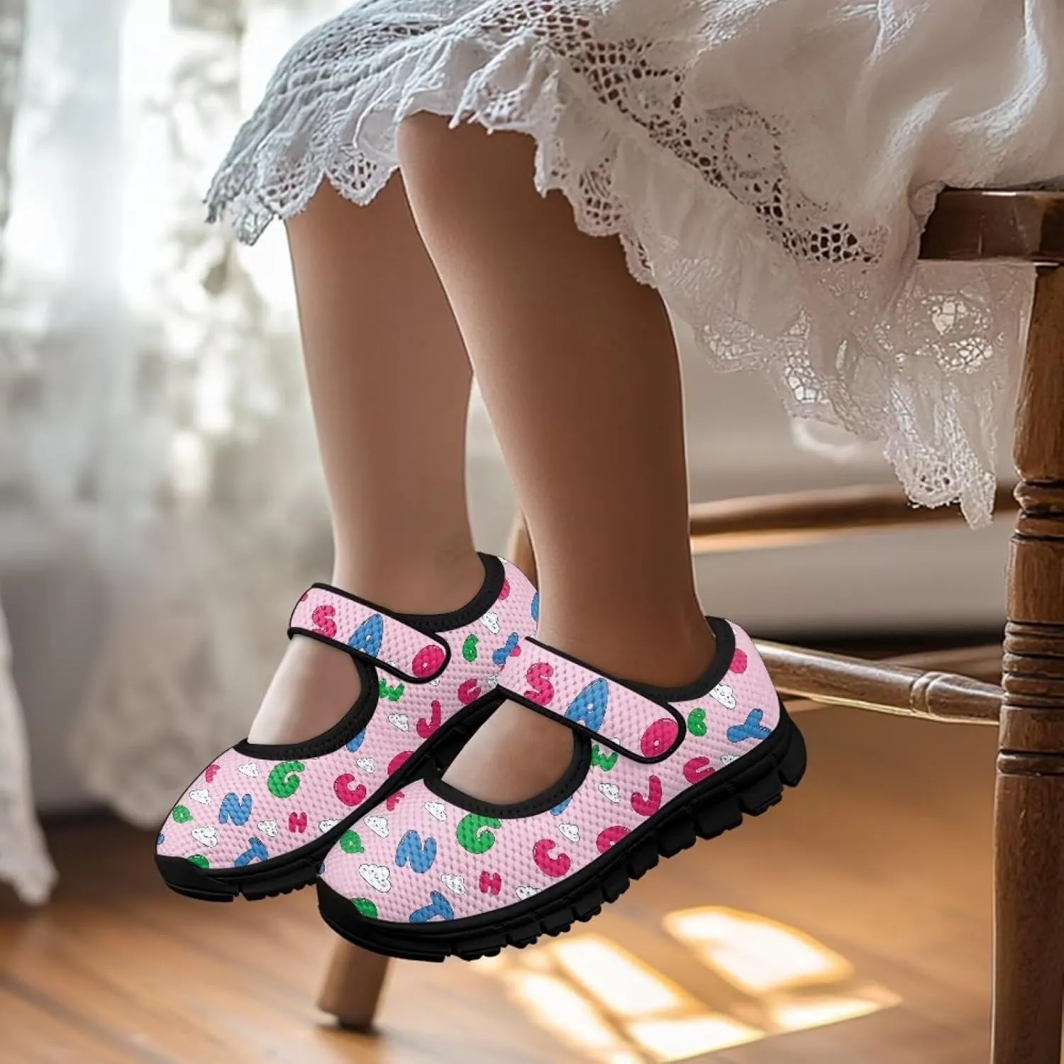 Little Girls Cute Uniform Shoes,Mary Jane Flats Shoes for Back School,Comfort Barefoot Shoes,Black Sole Size 11 to 15