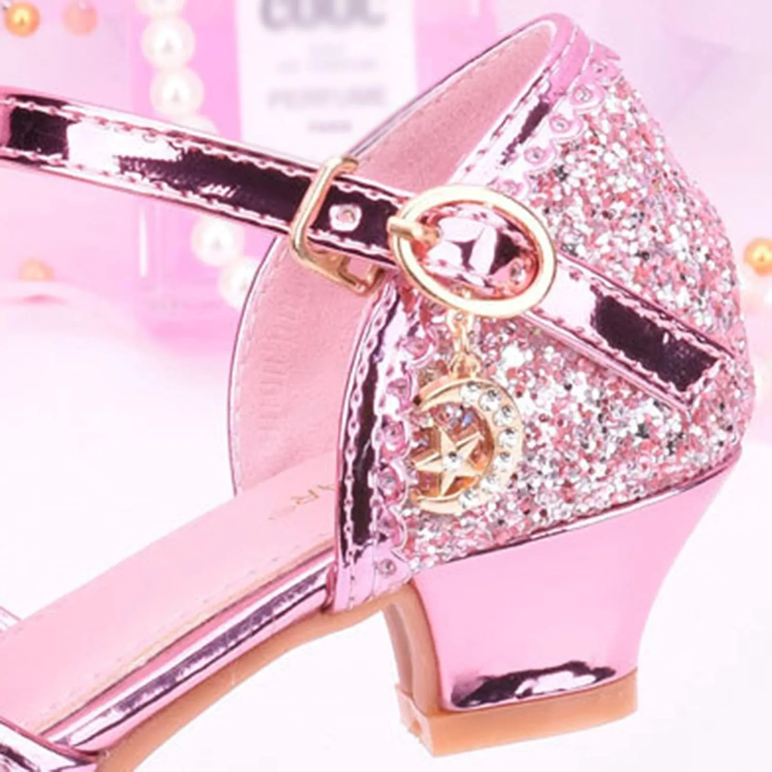 Little Girls Party Wedding Sandals Kids Crystal Heels Princess Open Toe Bow Formal Dress Shoes with Ankle Strap