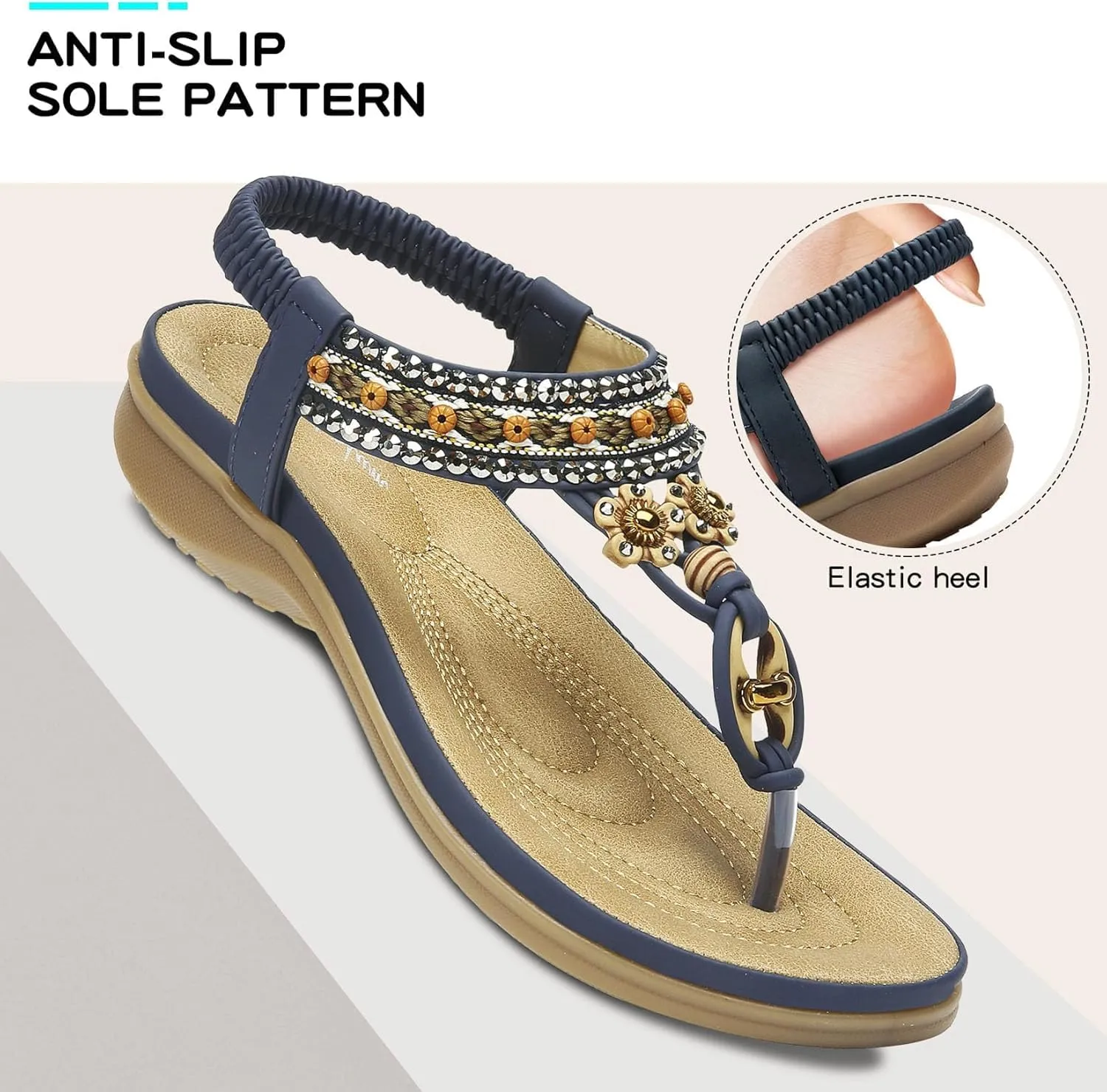 Littleplum Womens Sandals Arch Support Summer Beach Sandals Comfort Walking Shoes Bohemian Flip Flops Sandals for Women