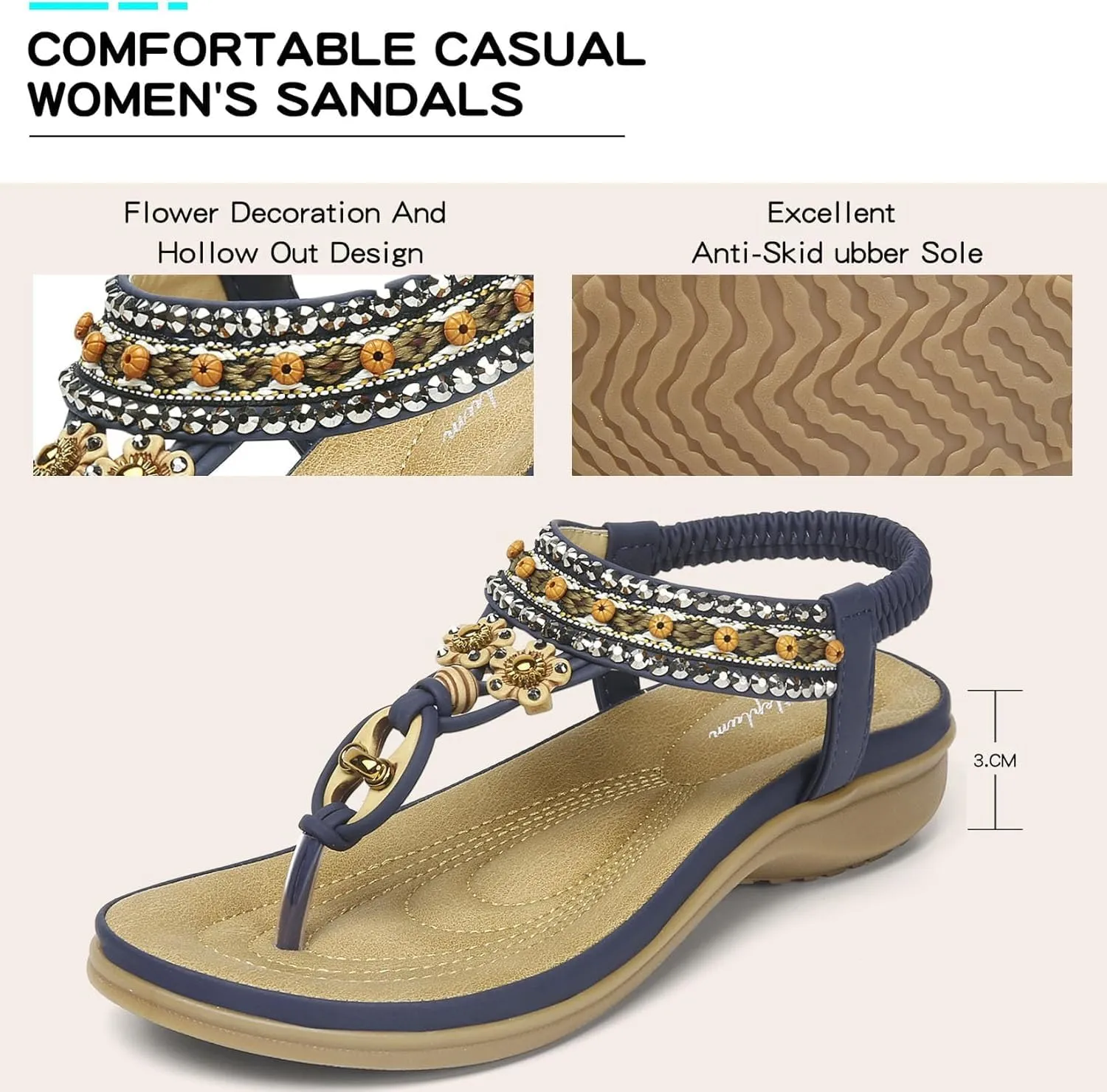 Littleplum Womens Sandals Arch Support Summer Beach Sandals Comfort Walking Shoes Bohemian Flip Flops Sandals for Women