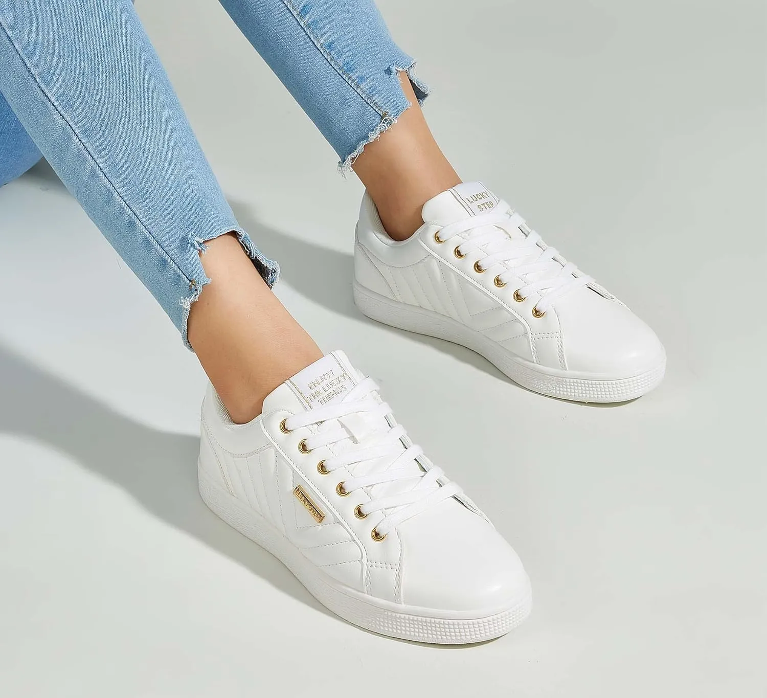 LUCKY STEP Glitter Sneakers Lace up | Fashion Sneakers | Sparkly Shoes for Women