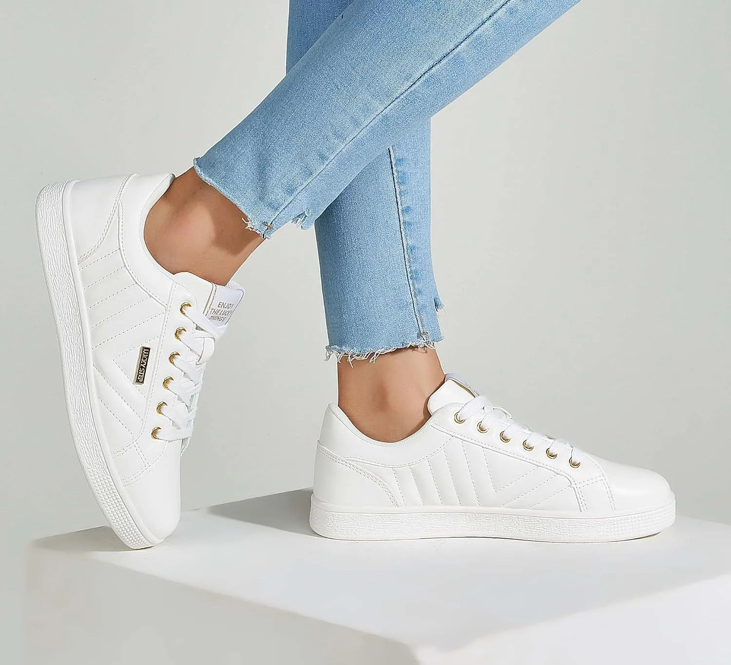 LUCKY STEP Glitter Sneakers Lace up | Fashion Sneakers | Sparkly Shoes for Women