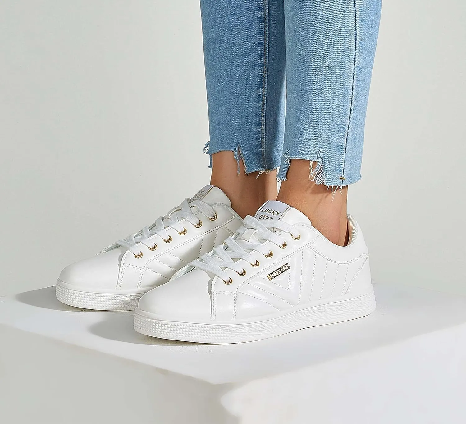 LUCKY STEP Glitter Sneakers Lace up | Fashion Sneakers | Sparkly Shoes for Women