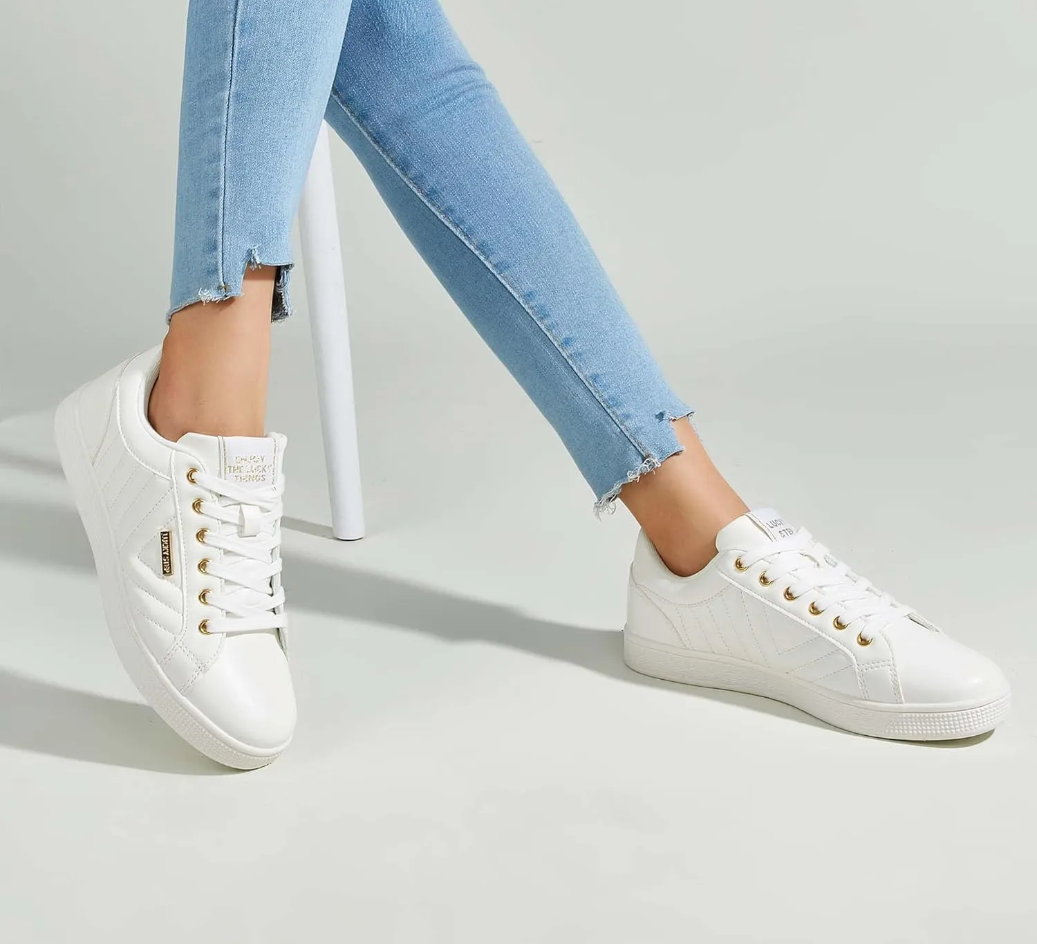 LUCKY STEP Glitter Sneakers Lace up | Fashion Sneakers | Sparkly Shoes for Women