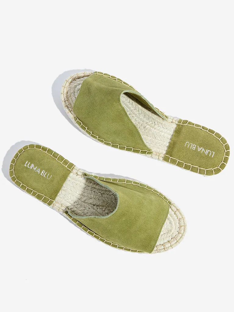LUNA BLU Olive Suede Espadrille Slides