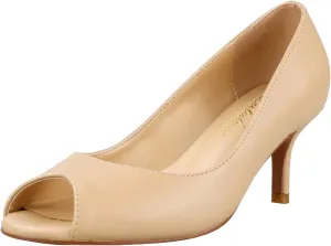 Lutalica W Women's Classic Open Toe Low Kitten Heel Sandals Slip On Medium Heel Peep Toe Dress Pumps