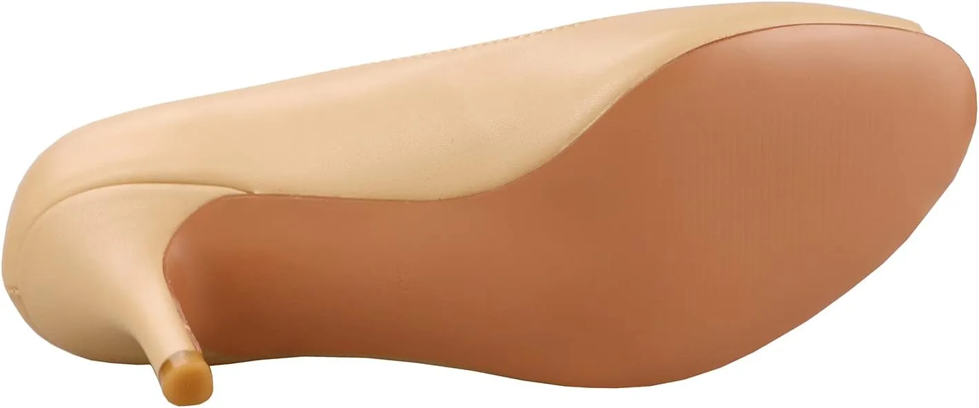 Lutalica W Women's Classic Open Toe Low Kitten Heel Sandals Slip On Medium Heel Peep Toe Dress Pumps