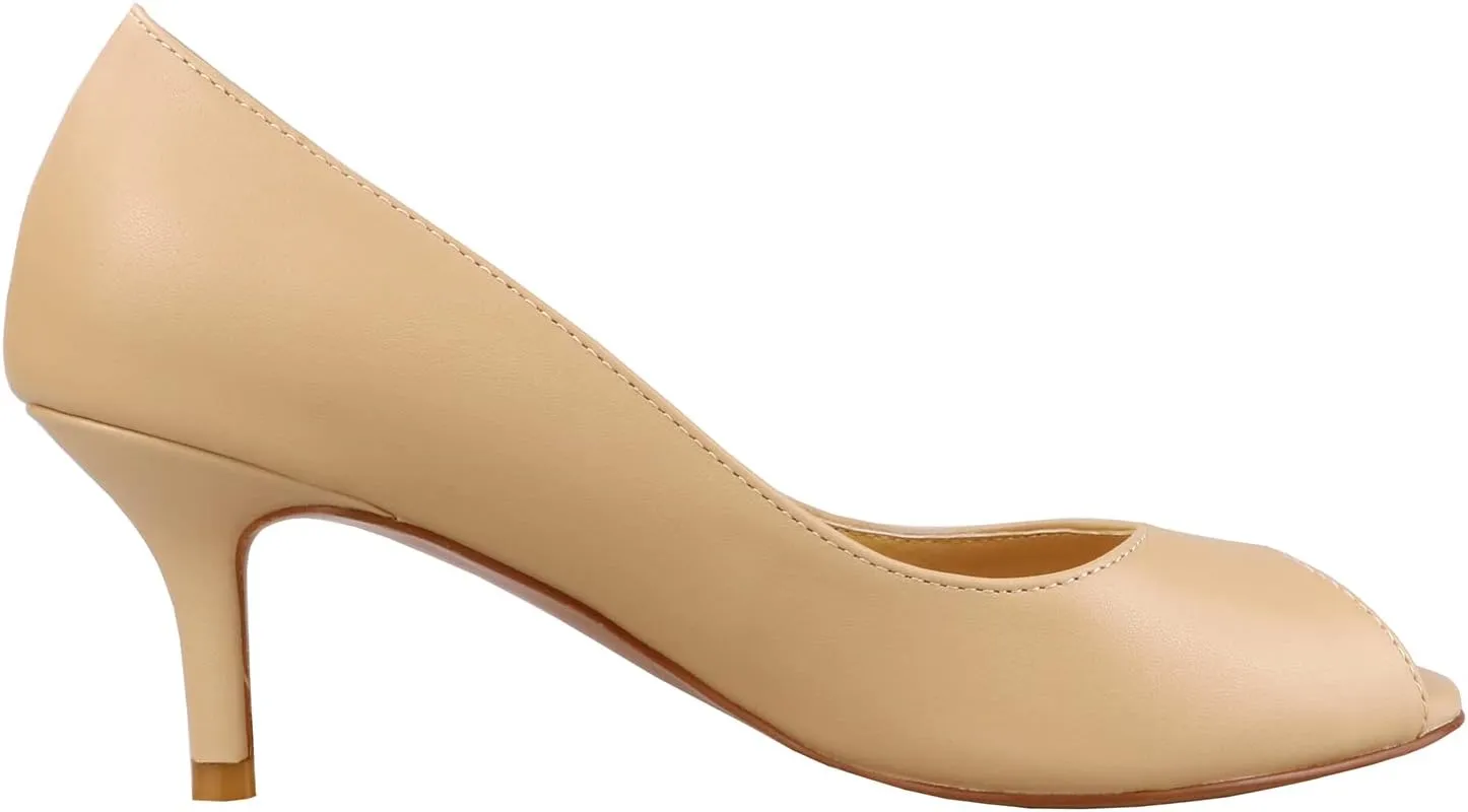 Lutalica W Women's Classic Open Toe Low Kitten Heel Sandals Slip On Medium Heel Peep Toe Dress Pumps
