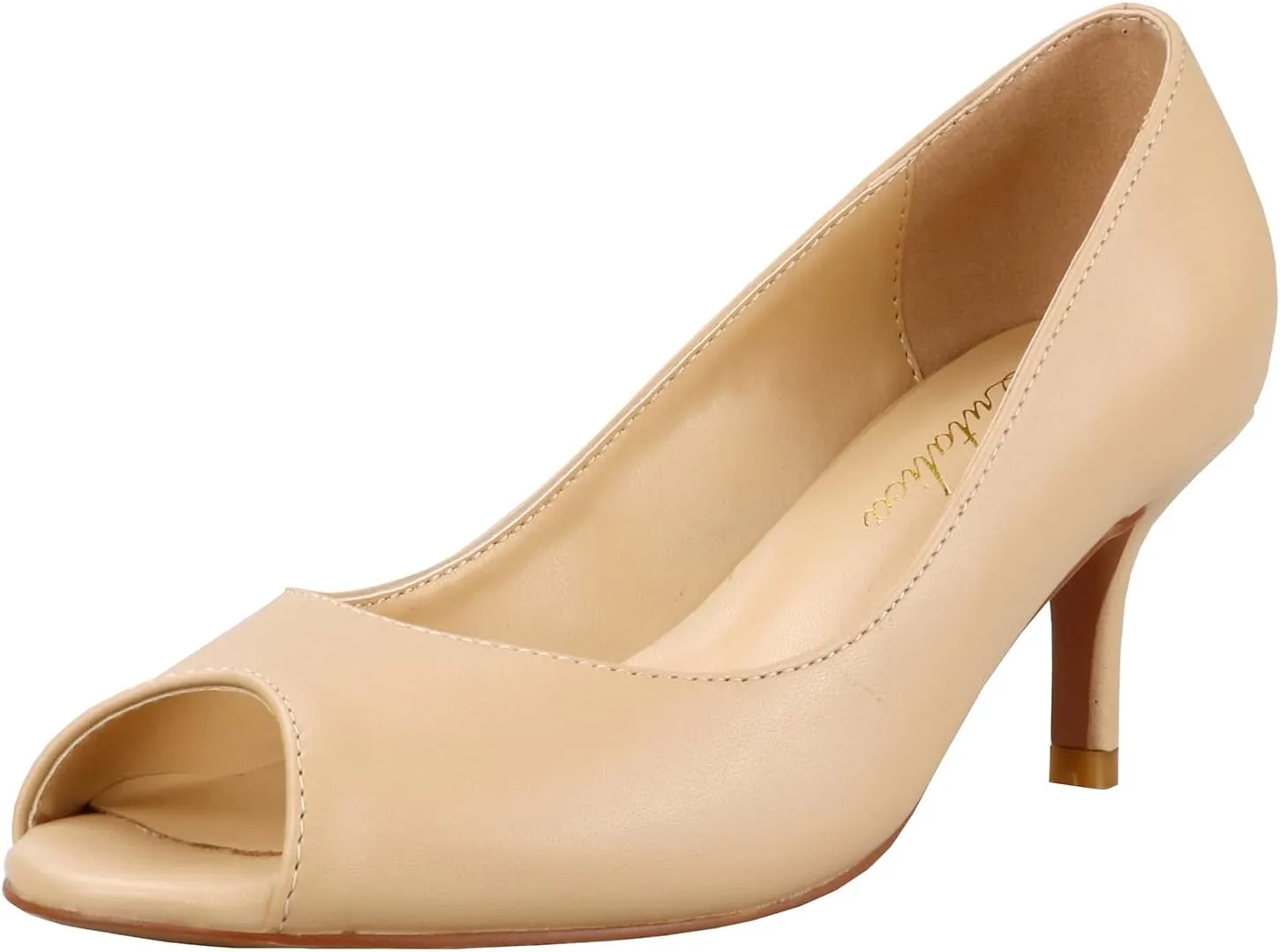 Lutalica W Women's Classic Open Toe Low Kitten Heel Sandals Slip On Medium Heel Peep Toe Dress Pumps