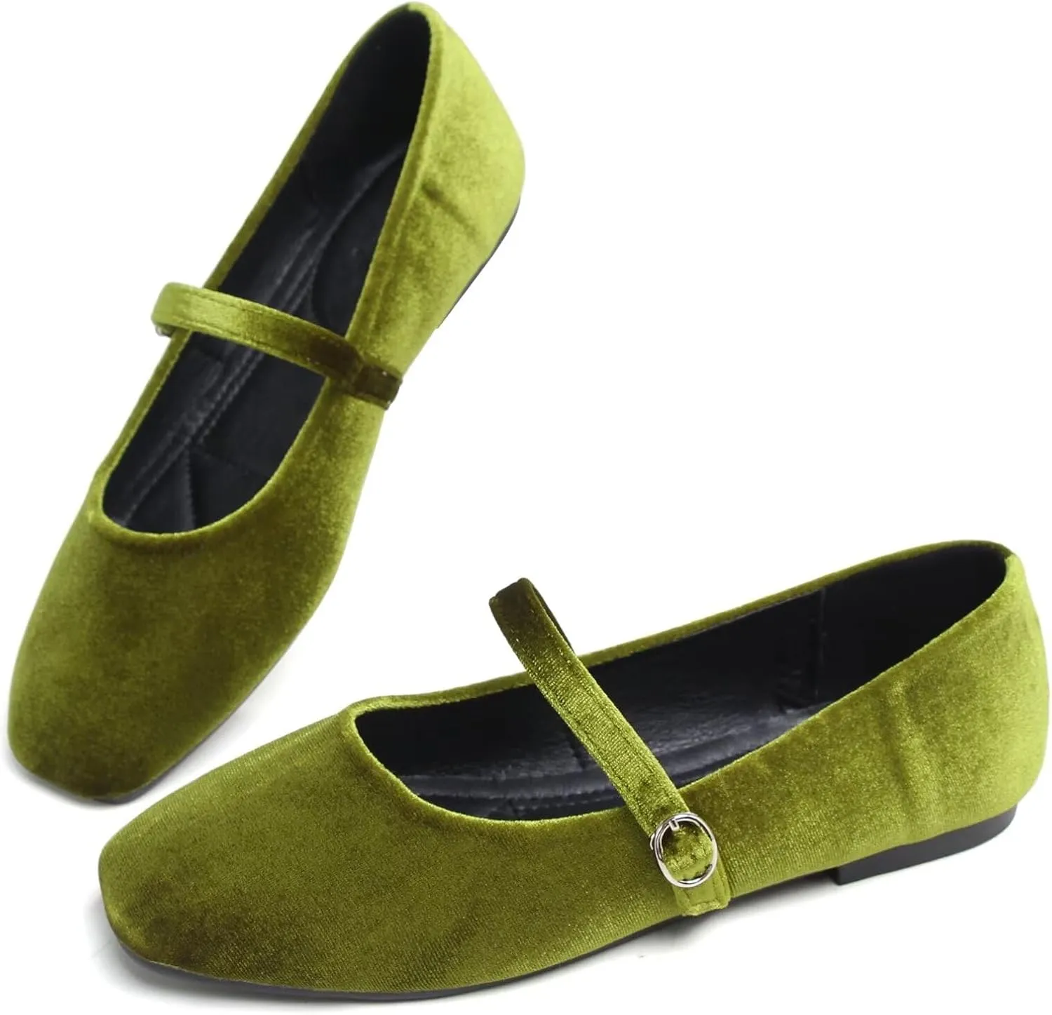 LUXINYU Flats for Women Dressy Square Toe Ankle Strap Mary Jane Shoes Casual Slip On Flats Comfortable Ballet Flats