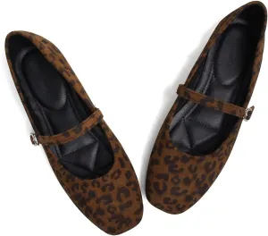 LUXINYU Flats for Women Dressy Square Toe Ankle Strap Mary Jane Shoes Casual Slip On Flats Comfortable Ballet Flats