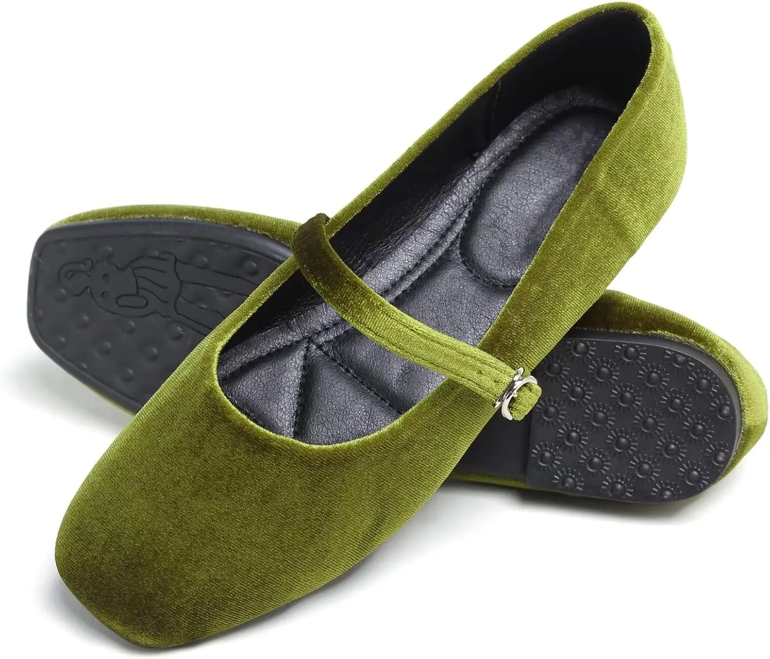 LUXINYU Flats for Women Dressy Square Toe Ankle Strap Mary Jane Shoes Casual Slip On Flats Comfortable Ballet Flats