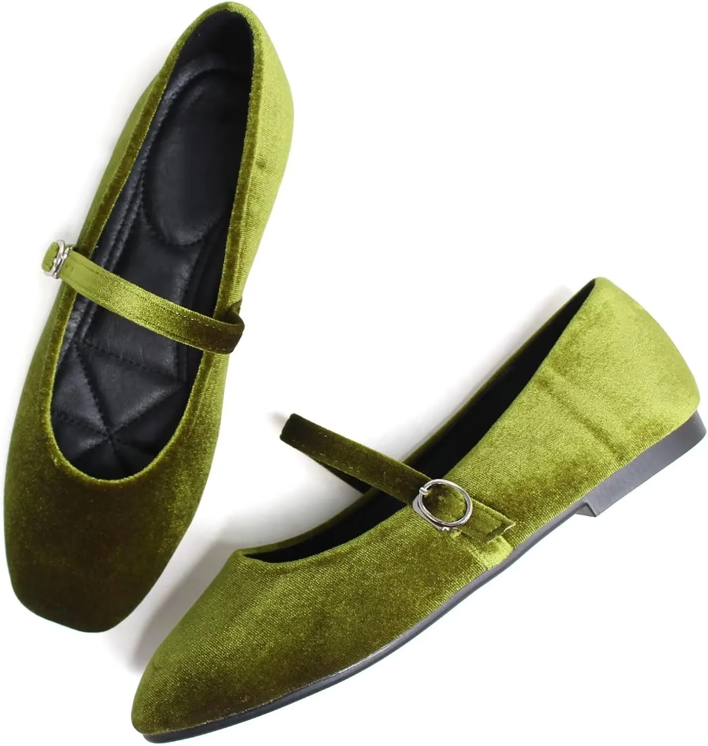 LUXINYU Flats for Women Dressy Square Toe Ankle Strap Mary Jane Shoes Casual Slip On Flats Comfortable Ballet Flats