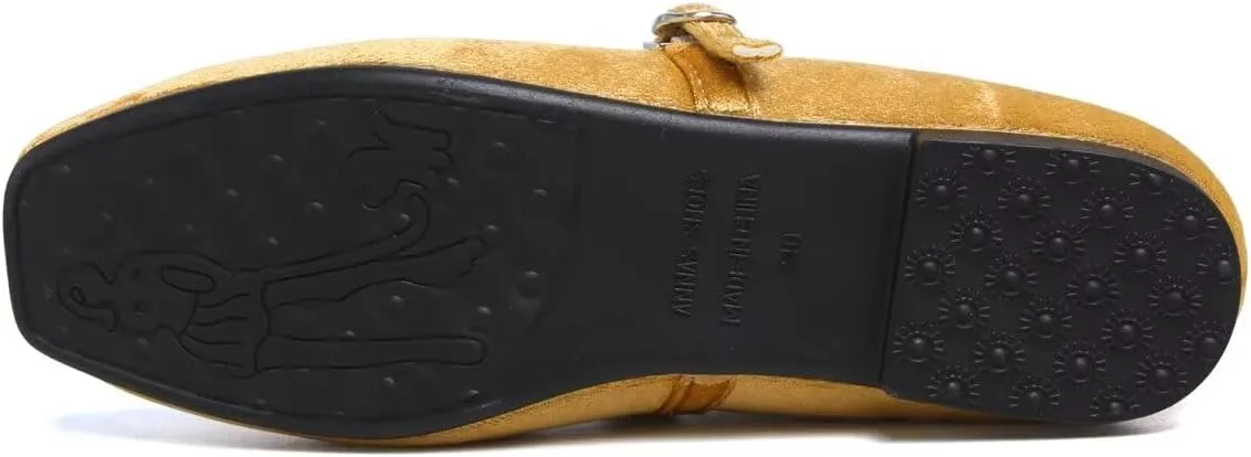 LUXINYU Flats for Women Dressy Square Toe Ankle Strap Mary Jane Shoes Casual Slip On Flats Comfortable Ballet Flats
