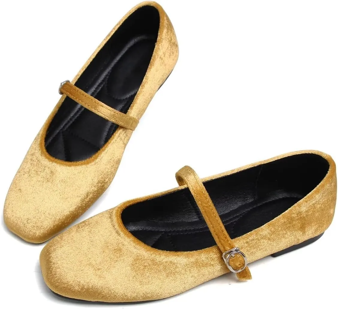 LUXINYU Flats for Women Dressy Square Toe Ankle Strap Mary Jane Shoes Casual Slip On Flats Comfortable Ballet Flats