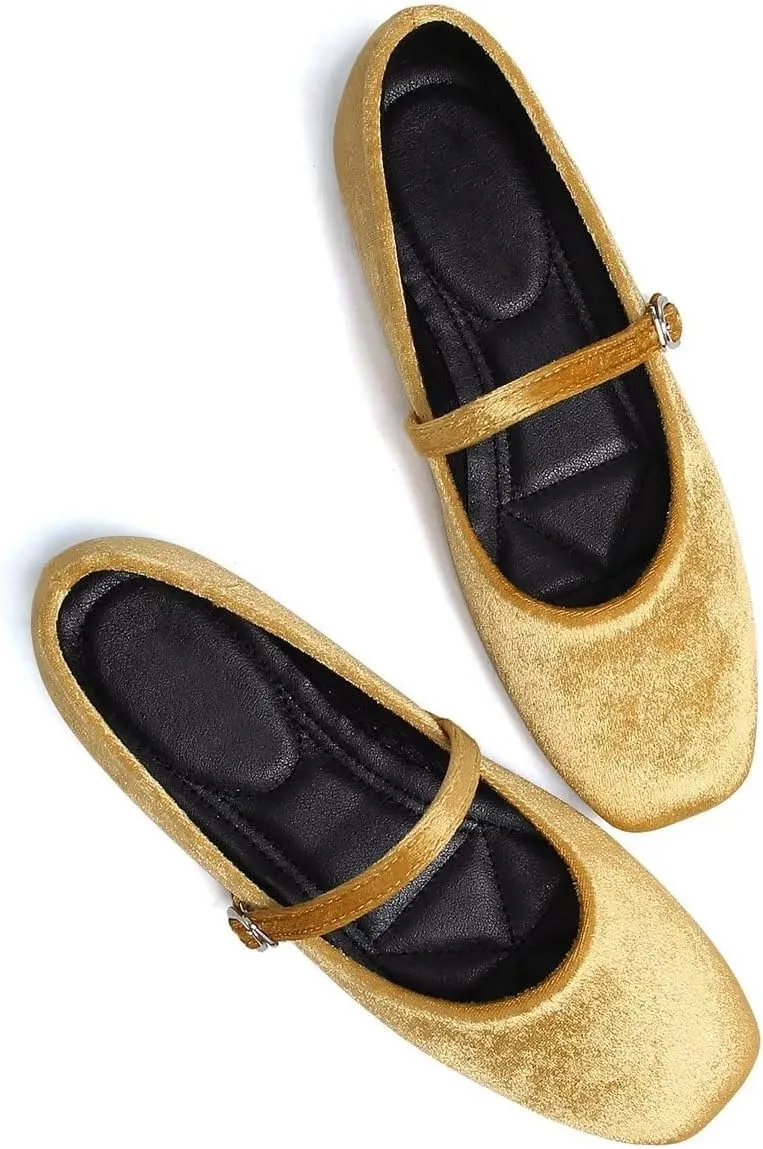 LUXINYU Flats for Women Dressy Square Toe Ankle Strap Mary Jane Shoes Casual Slip On Flats Comfortable Ballet Flats