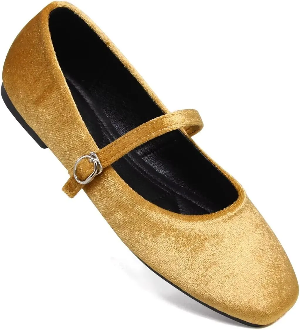 LUXINYU Flats for Women Dressy Square Toe Ankle Strap Mary Jane Shoes Casual Slip On Flats Comfortable Ballet Flats