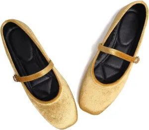 LUXINYU Flats for Women Dressy Square Toe Ankle Strap Mary Jane Shoes Casual Slip On Flats Comfortable Ballet Flats