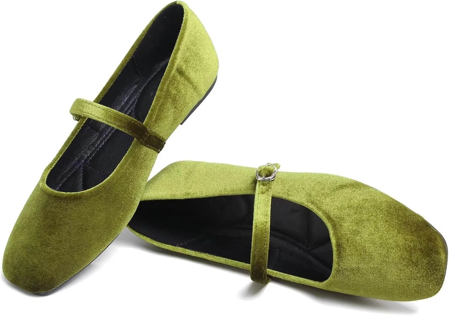 LUXINYU Flats for Women Dressy Square Toe Ankle Strap Mary Jane Shoes Casual Slip On Flats Comfortable Ballet Flats