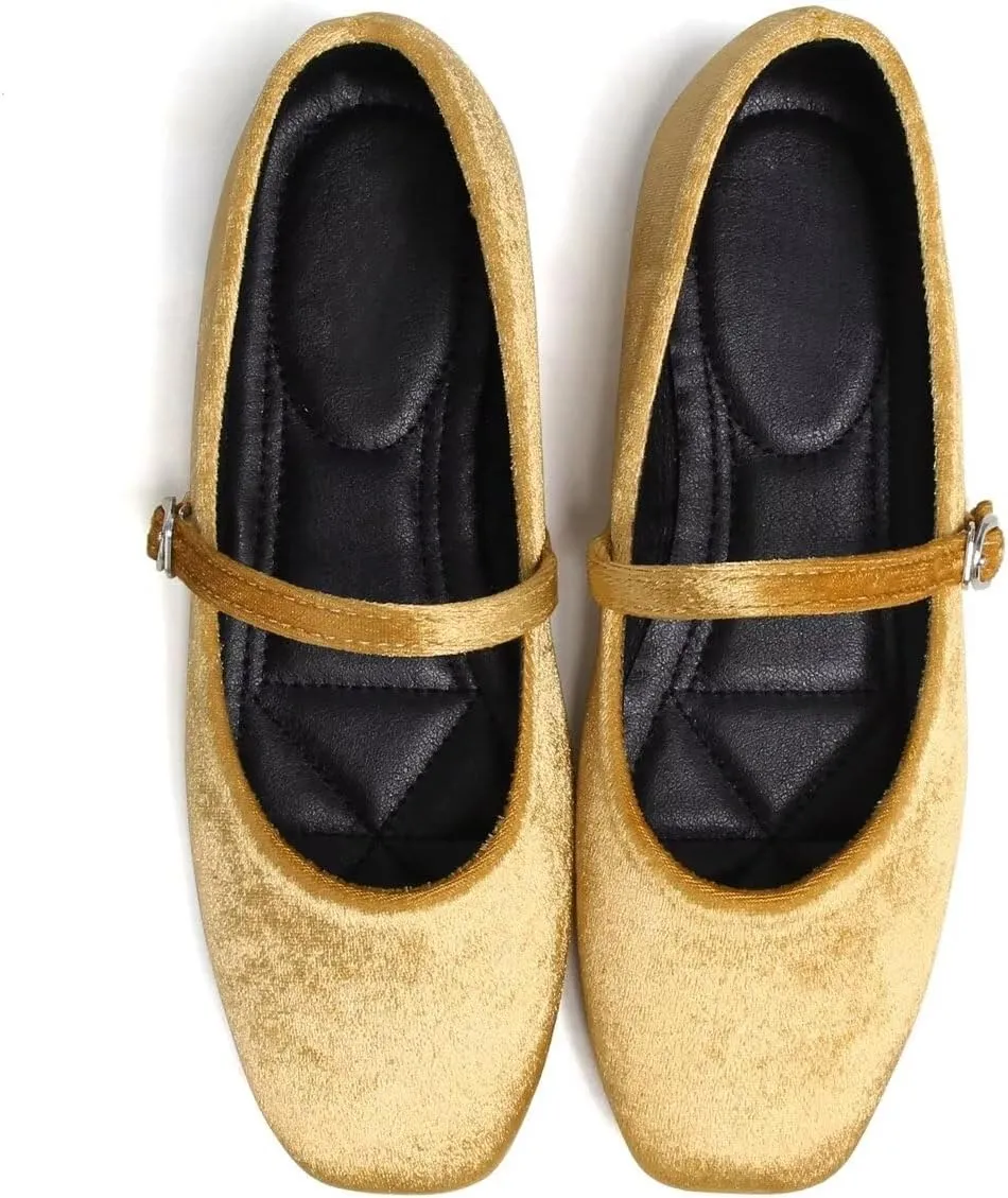 LUXINYU Flats for Women Dressy Square Toe Ankle Strap Mary Jane Shoes Casual Slip On Flats Comfortable Ballet Flats