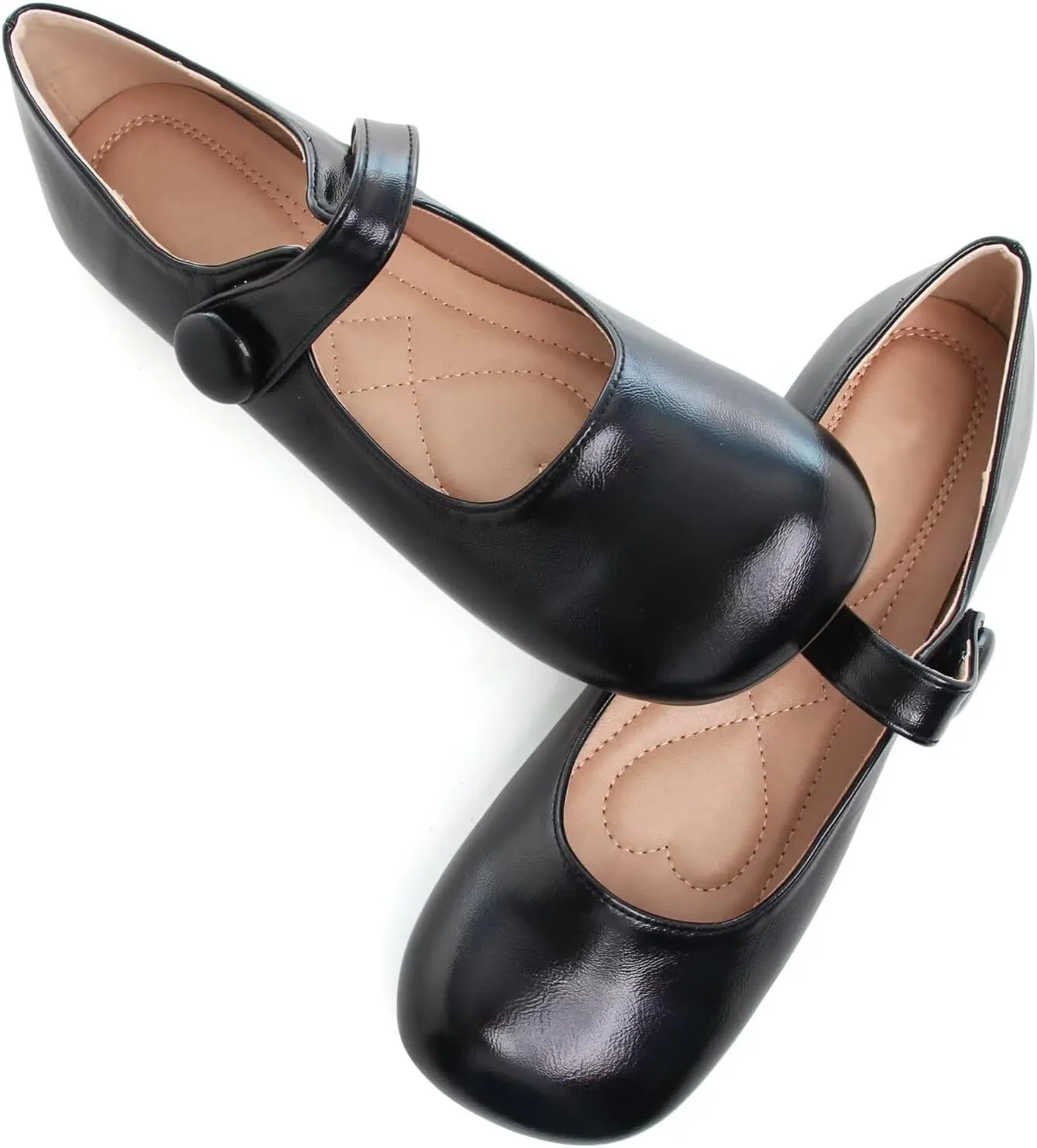 LUXINYU Mary Jane Flats for Women Dressy Retro Square Toe Ankle Strap Ballet Flats Comfortable Patent Leather Shoes