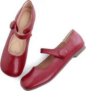 LUXINYU Mary Jane Flats for Women Dressy Retro Square Toe Ankle Strap Ballet Flats Comfortable Patent Leather Shoes