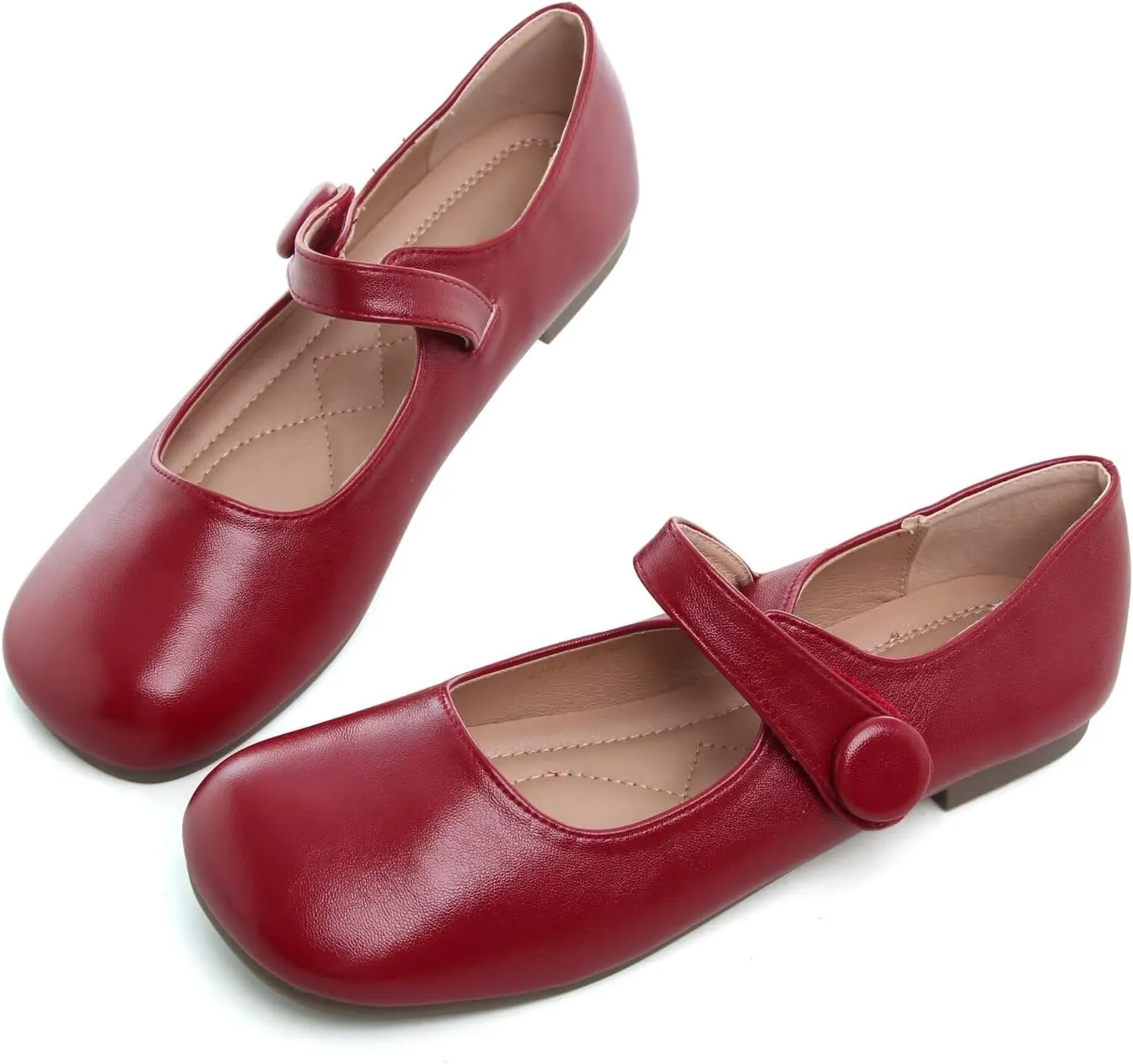 LUXINYU Mary Jane Flats for Women Dressy Retro Square Toe Ankle Strap Ballet Flats Comfortable Patent Leather Shoes