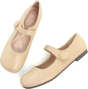 LUXINYU Mary Jane Flats for Women Dressy Retro Square Toe Ankle Strap Ballet Flats Comfortable Patent Leather Shoes