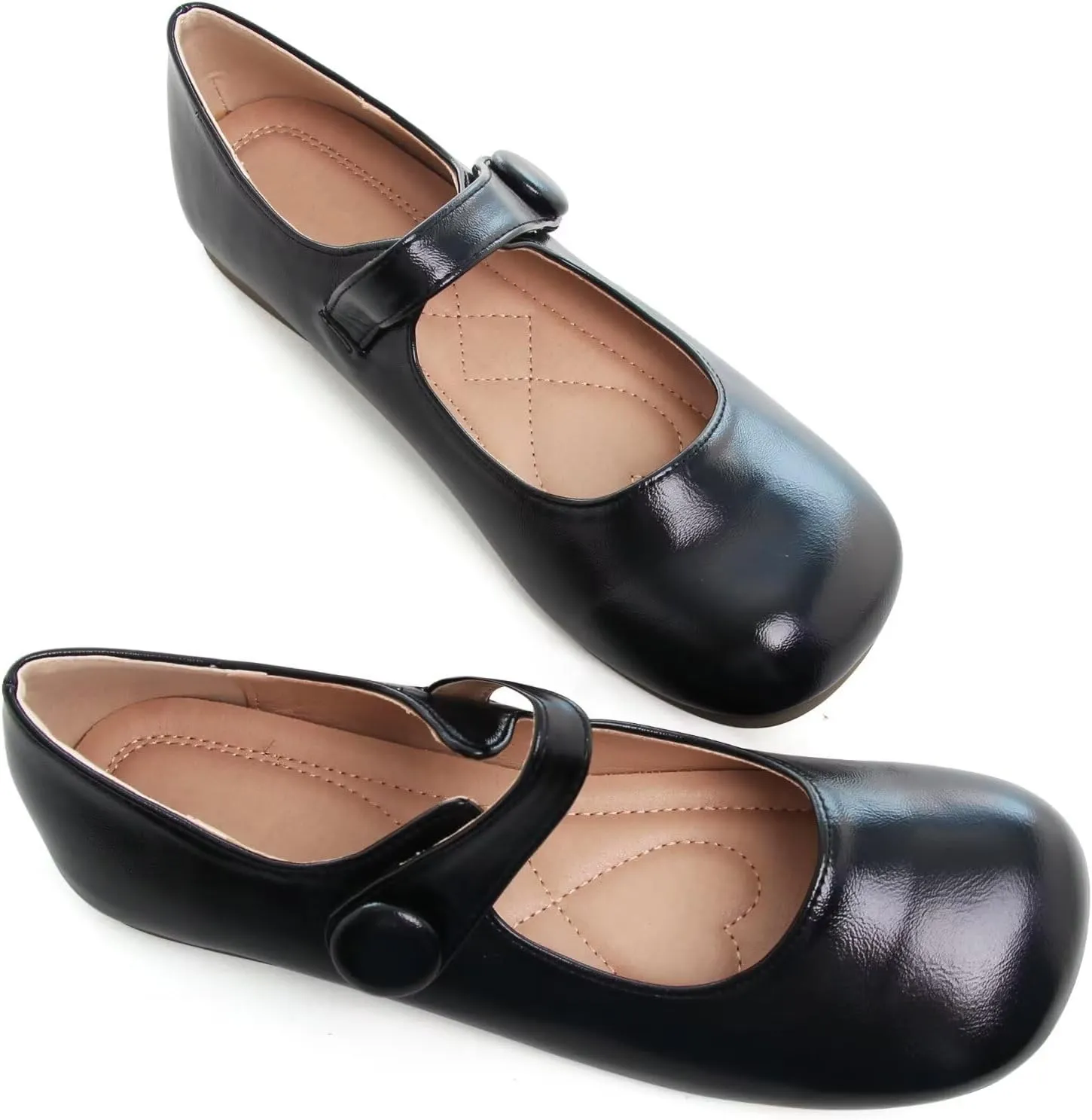LUXINYU Mary Jane Flats for Women Dressy Retro Square Toe Ankle Strap Ballet Flats Comfortable Patent Leather Shoes