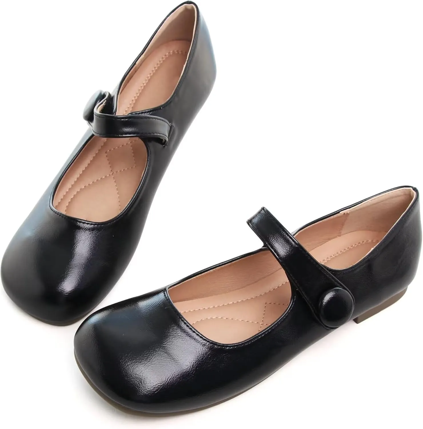 LUXINYU Mary Jane Flats for Women Dressy Retro Square Toe Ankle Strap Ballet Flats Comfortable Patent Leather Shoes