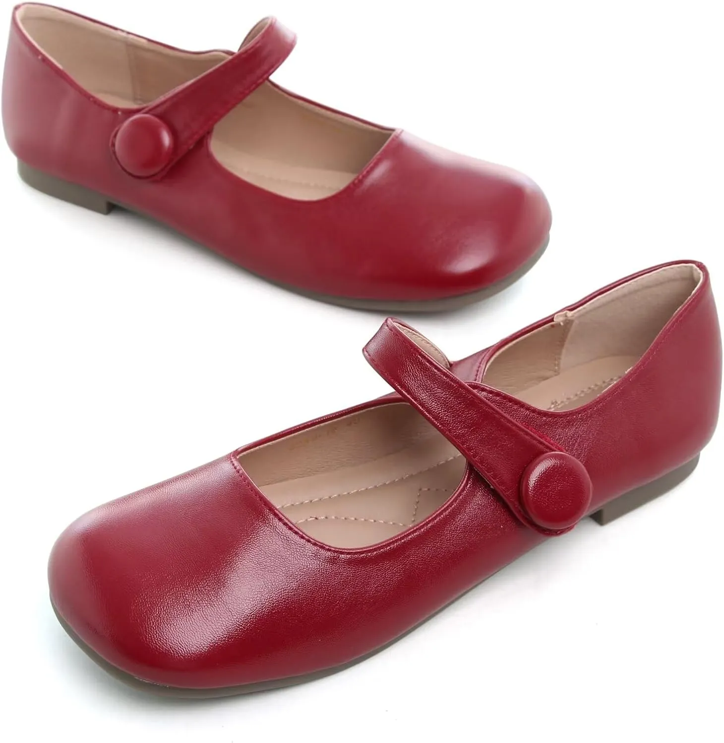 LUXINYU Mary Jane Flats for Women Dressy Retro Square Toe Ankle Strap Ballet Flats Comfortable Patent Leather Shoes