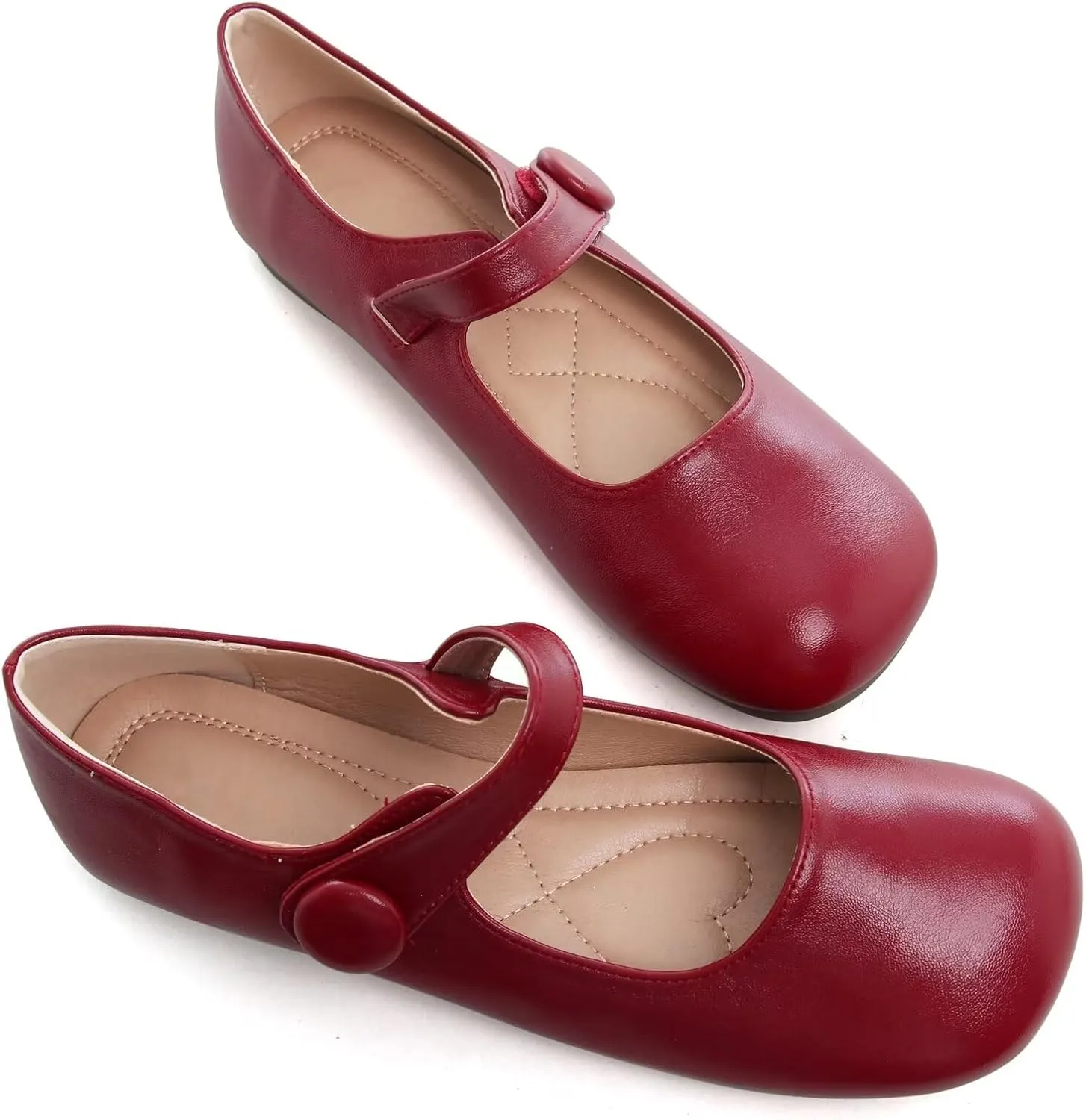 LUXINYU Mary Jane Flats for Women Dressy Retro Square Toe Ankle Strap Ballet Flats Comfortable Patent Leather Shoes