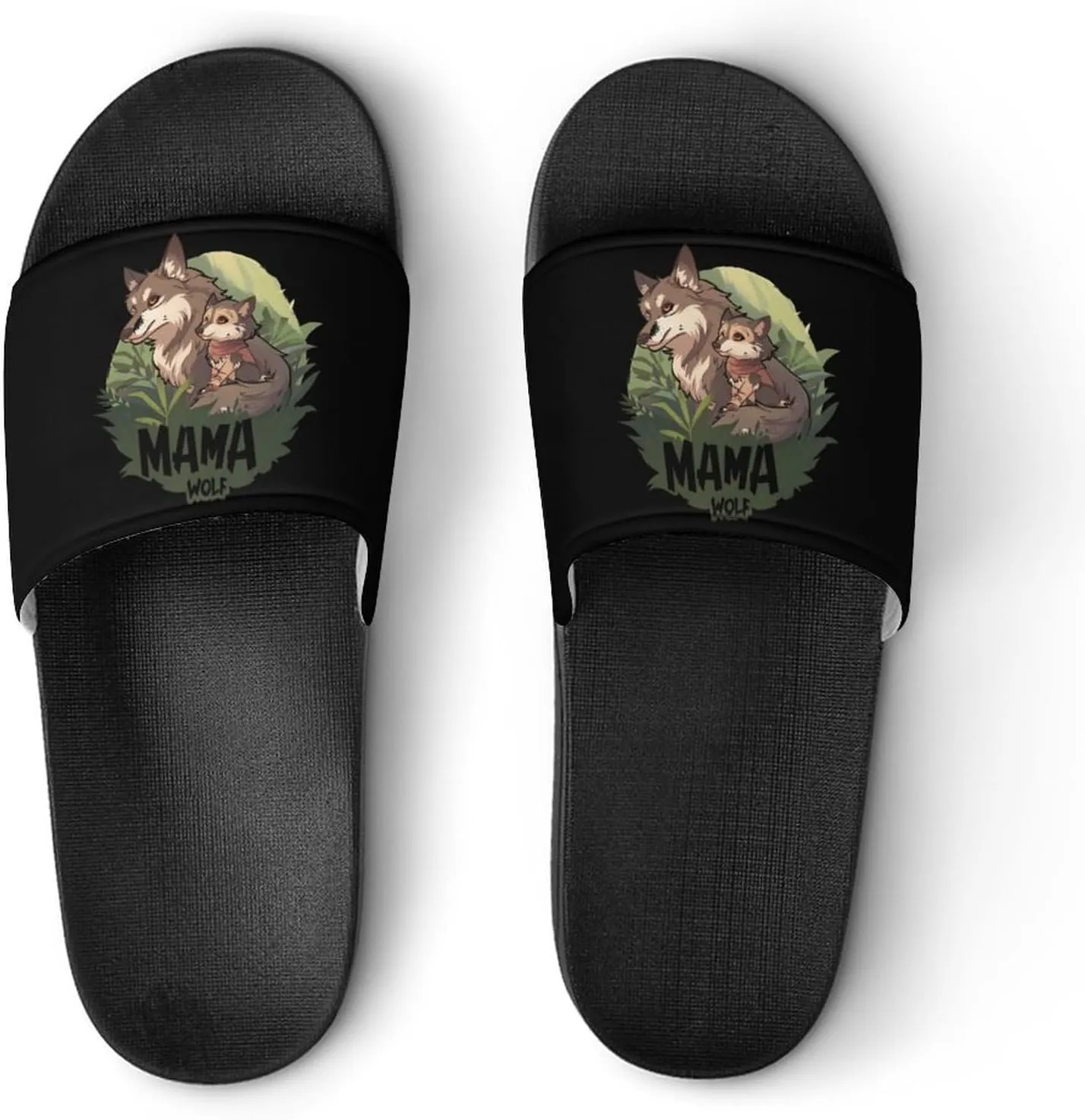 Mama Wolf Wolf Love Home Slippers Non-Slip PVC Shower Slippers Open Toe Sandals for Men Women