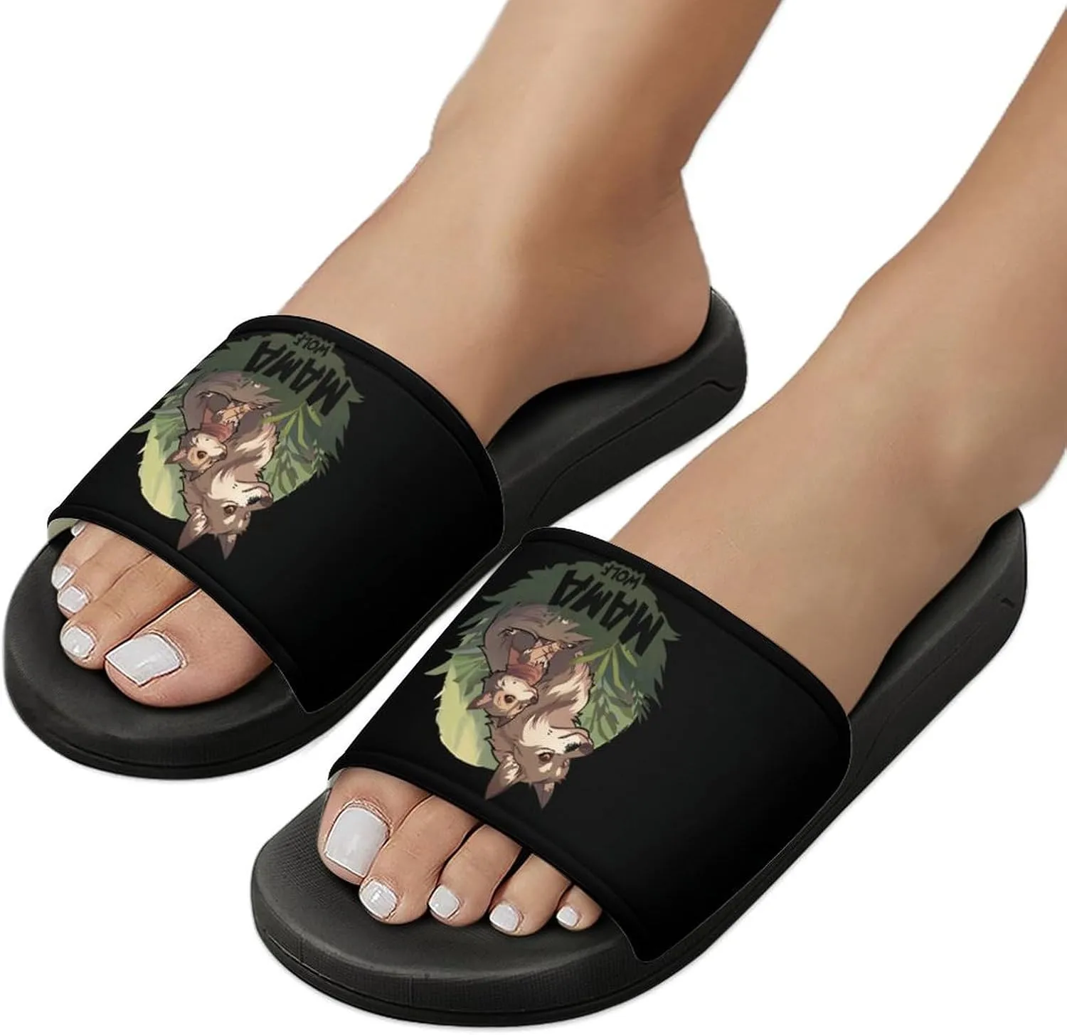 Mama Wolf Wolf Love Home Slippers Non-Slip PVC Shower Slippers Open Toe Sandals for Men Women