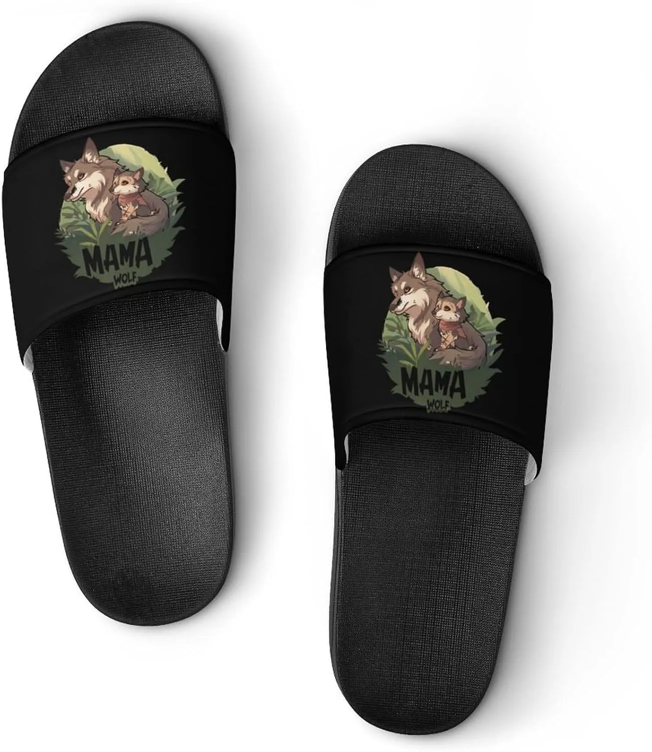 Mama Wolf Wolf Love Home Slippers Non-Slip PVC Shower Slippers Open Toe Sandals for Men Women