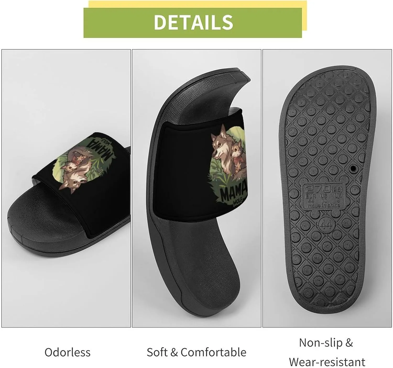 Mama Wolf Wolf Love Home Slippers Non-Slip PVC Shower Slippers Open Toe Sandals for Men Women