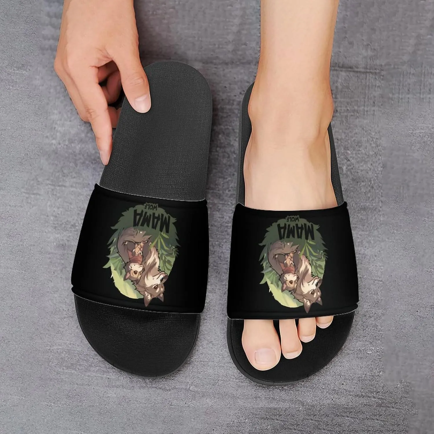Mama Wolf Wolf Love Home Slippers Non-Slip PVC Shower Slippers Open Toe Sandals for Men Women