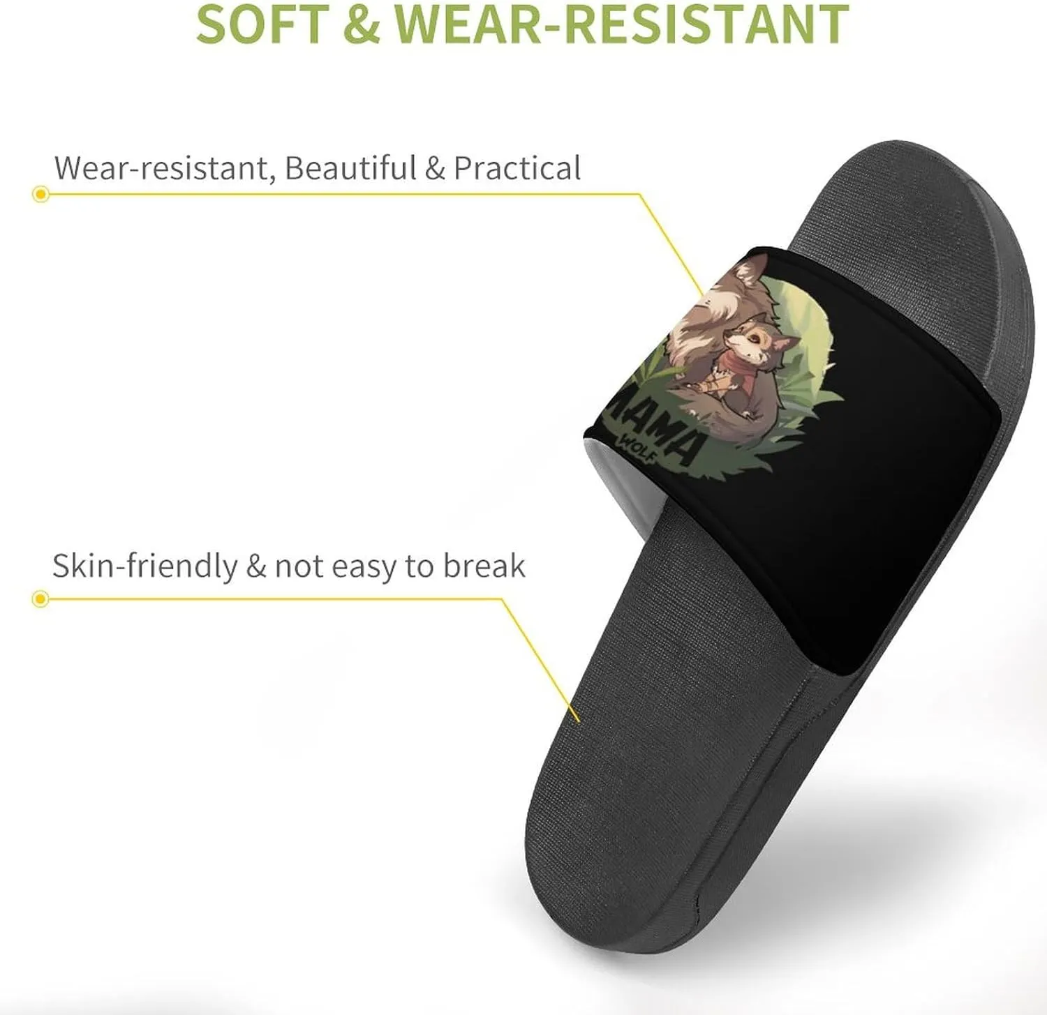 Mama Wolf Wolf Love Home Slippers Non-Slip PVC Shower Slippers Open Toe Sandals for Men Women